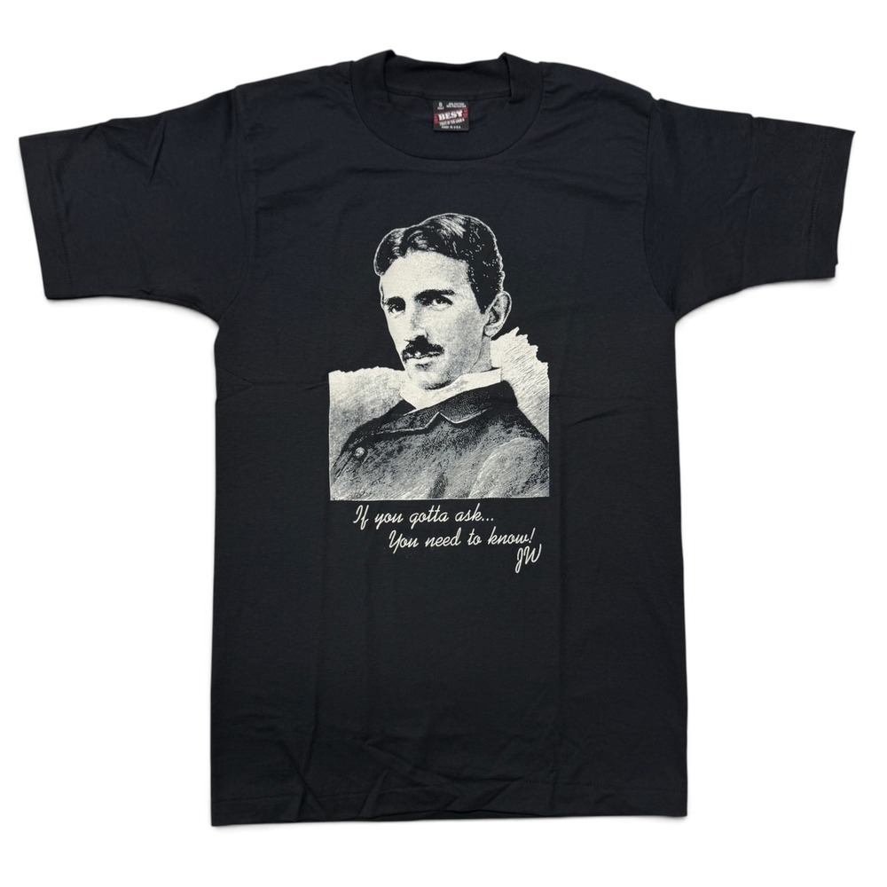 Vintage Nikola Tesla Graphic Tee Black Fruit of the Loom Single Stitch Small USA